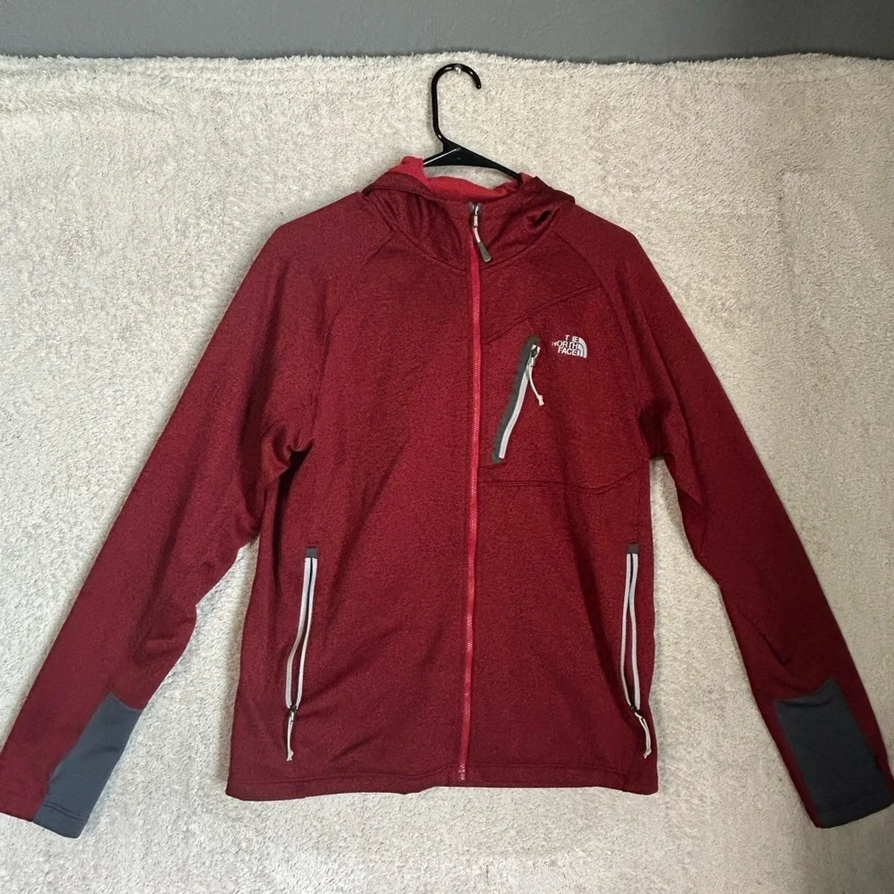 North Face Mens Red 100% Polyester Long Sleeve Zip Up Jacket Hoodie Size M